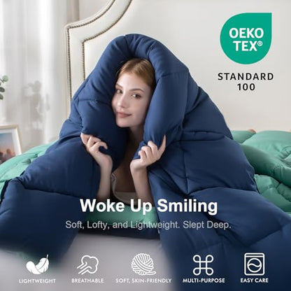 KASENTEX Twin/Twin XL Comforter Set – Reversible Dual Color – Goose Down Alternative – Ultra-Soft, Lightweight, Machine Washable, Fluffy, All Season Warmth (Turquoise Sea Green/Twilight Blue) | 250 GSM Fill, Ultra-Soft, Lightweight, Machine Washable, 1 Co