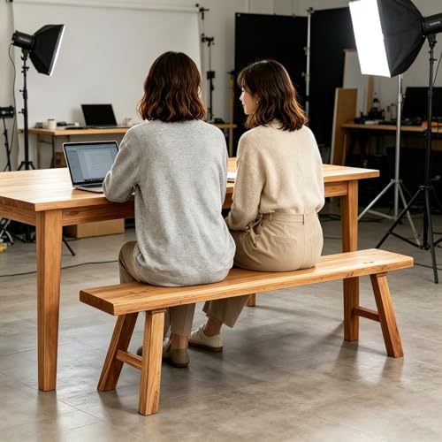 Farmhouse Indoor Wooden Living Room Dining Bench, Asian Natural Wood Kitchen Entryway Benc with Armless Design and Short Height, Solid Wood Shoe Bench Entryway Benches (47.2 * 10.2 * 17.7)