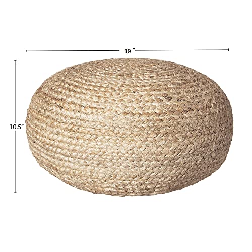 Decor Therapy Round Pouf Ottoman Footrest, Natural Jute Woven, Boho Pouf, Bohemian Style Casual Seating for Living Room, Bedroom, Patio Decor 19"x 19"x 10.5"
