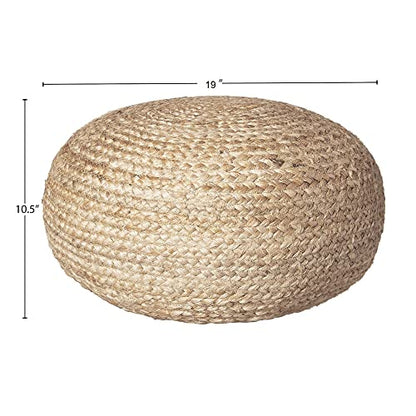 Decor Therapy Round Pouf Ottoman Footrest, Natural Jute Woven, Boho Pouf, Bohemian Style Casual Seating for Living Room, Bedroom, Patio Decor 19"x 19"x 10.5"