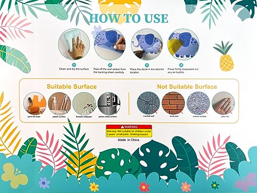 AOWDIAO Animals Wall Decals, Cute Safari Wall Stickers for Baby Kids, Jungle Theme Decor for Nursery, Classroom, Playroom, Bedroom - style: Safari Animals