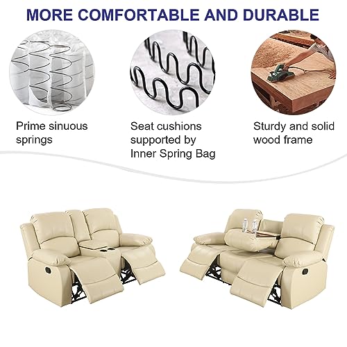 A Ainehome Living Room Furniture Set Leather Recliner Sofa Set Loveseat Chair Furniture Sofa Set for Living Room/Small Space/Rv/House/Office/Theater Seating (A-Beige Leather, Sofa+Loveseat) - color: A-beige Leather, size: Sofa+Loveseat