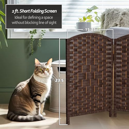Red Lantern 2 ft. Short Diamond Weave Fiber Folding Screen - Dark Mocha - 8 Panel - color: Dark Mocha, size: 8 Panel