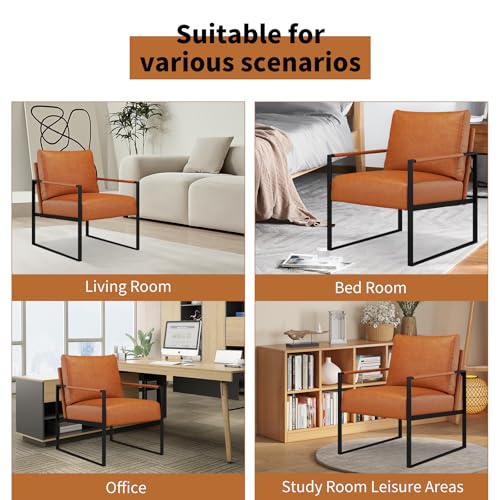Mid Century Modern Accent Chair, PU Leather Armchair with Metal Frame,Comfy Single Reading Chair with Soft Padded Backrest and Cushion for Living Room, Bedroom,Reading Room,Office,Brown - color: Brown