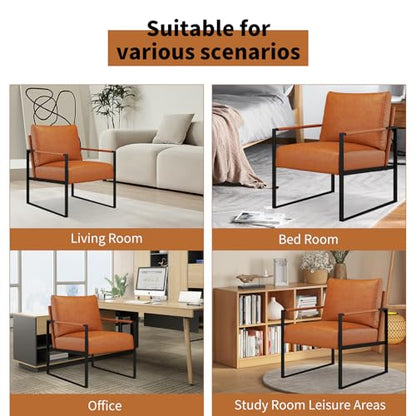 Mid Century Modern Accent Chair, PU Leather Armchair with Metal Frame,Comfy Single Reading Chair with Soft Padded Backrest and Cushion for Living Room, Bedroom,Reading Room,Office,Brown - color: Brown