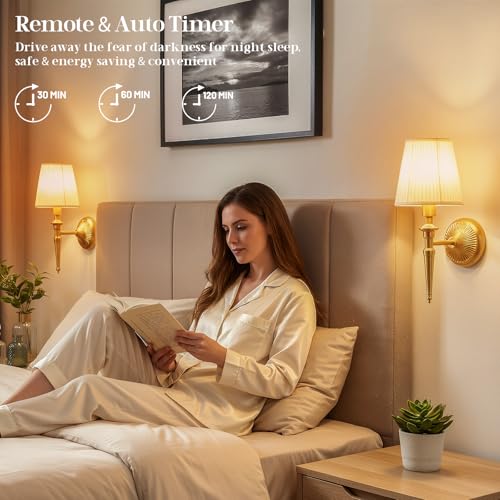 Battery Operated Wall Sconces Set of 2, Wireless Rechargeable Wall Lights with 12 RGB Colors and 3CCT Dimmable, Small Fabric LED Wall Lamps for Bedroom, Living Room, Hallway, Gold - color: Gold
