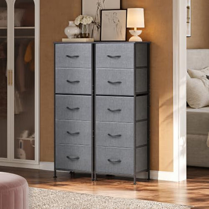 WLIVE Tall Dresser for Bedroom, 5 Drawer Dresser, Dark Grey | 5 vertical fabric drawers, Tall vertical design, Bedroom or closet use, Dresser for small spaces, Chest of drawers - color: Dark Grey