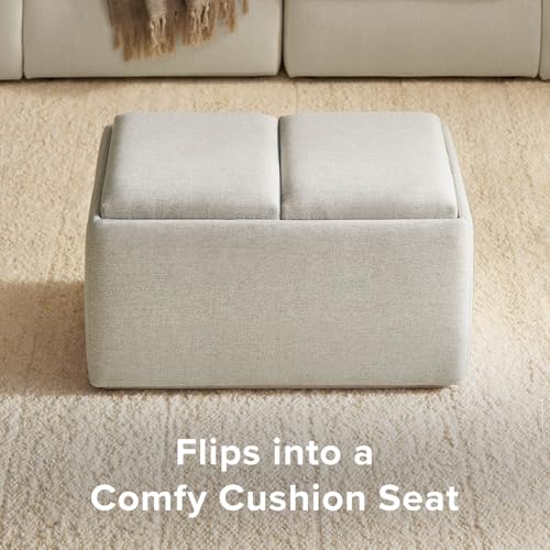 mopio Levi Storage Bench with Reversible Tray, Modern Storage Coffee Table, Bedroom Bench, Rectangular Cube Upholstered Coffee Table Ottoman for Living Room, Bedroom, Entryway (Fabric, Light Gray) - color: Light Gray Fabric, Rect.