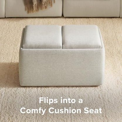 mopio Levi Storage Bench with Reversible Tray, Modern Storage Coffee Table, Bedroom Bench, Rectangular Cube Upholstered Coffee Table Ottoman for Living Room, Bedroom, Entryway (Fabric, Light Gray) - color: Light Gray Fabric, Rect.
