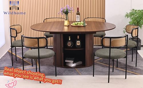 Extendable Round Dining Table for 2-4-6, 63 Inch Dining Room Kitchen Table with 2-Tier Storage Shelf, Modern Farmhouse Fluted Wood Slide Door Dinner Furniture,Oval Circle(Walnut-63 Inch) - color: Walnut-63 Inch