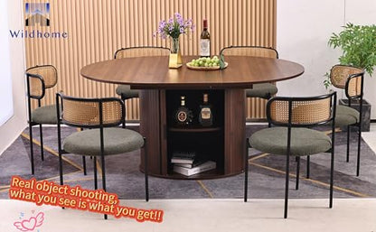 Extendable Round Dining Table for 2-4-6, 63 Inch Dining Room Kitchen Table with 2-Tier Storage Shelf, Modern Farmhouse Fluted Wood Slide Door Dinner Furniture,Oval Circle(Walnut-63 Inch) - color: Walnut-63 Inch