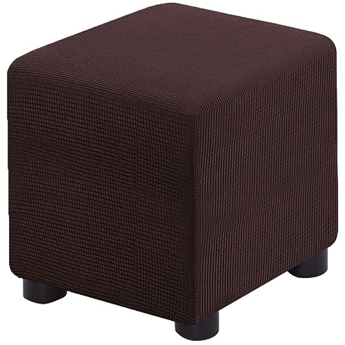 Ottoman Cover Square Folding Storage Ottoman Slipcovers Jacquard Stretch Cube Footrest Foot Stool Covers Protector with Elastic Band (Large,Coffee) - color: Coffee, size: L- Length&Width:35-44"/Height:15-20"