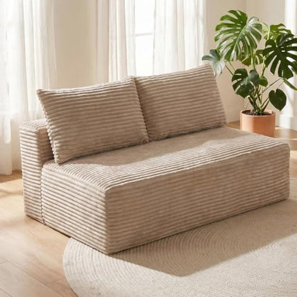 Boneless Couch for Bedroom, Small Compact Loveseat for Small Spaces | Comfy Lounge Chair Cloud Love Seat Armless with 2 Headrest for Apartment Living Room - color: Camel
