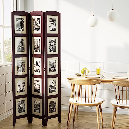 SZQINJI 3 Panel Photo Room Divider Screen, Walnut | Divider for Room Separation, for 8x10 Picture Frame Without Mat, for 5x7 Photo With Mat, Foldable, Mother Day's Gift - color: Walnut