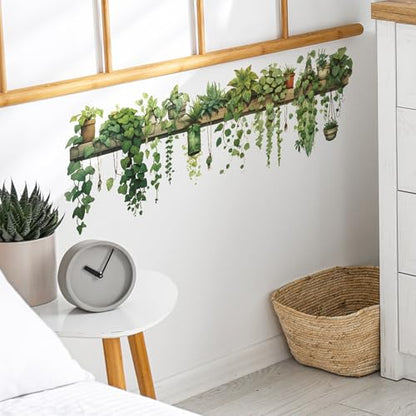 Nature Green Plants Peel and Stick Wall Decals Wallpaper, Removable Wall Decals Shelves Green Plants Vinyl Art Wall Stickers & Murals for Living Room Kitchen Bathroom Decoration (A-Green) - style: Plant