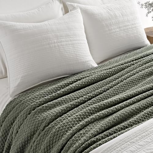EVERGRACEHOME Chunky Chenille Knit Throw Blanket, 90x90, Dried Thyme Green | Sculpted Moss Stitch, Chic Modern Farmhouse, All-Season Warmth, OEKO-TEX® Certified, Oversized Queen for Couch, Bed, Sofa - color: Dried Thyme, size: 90" X 90"