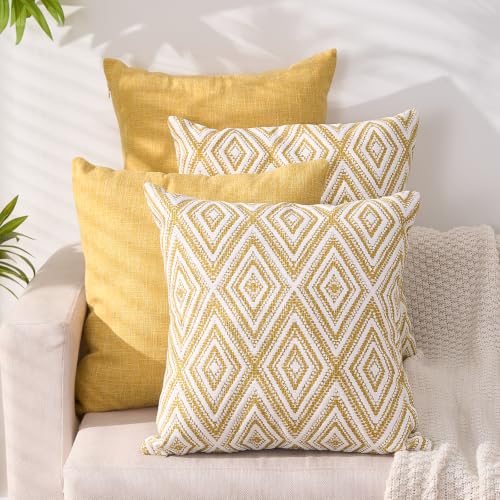 HPUK Throw Pillow Covers 20x20, 4 Pack, Ochre Textured Couch Pillow Covers | Polyester fabric, patterned and solid designs, hidden zippers, machine washable, for sofas and beds, inserts not included - color: Ochre, size: 20" x 20" (Pack of 4)