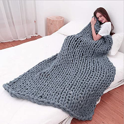Chunky Knit Blanket Emerald Green Chenille Yarn Tight Chunky Knit Throw Blanket for Sofa Bed 39x39 Handmade Boho Bed Throw - color: Emerald Green, size: 39x39"
