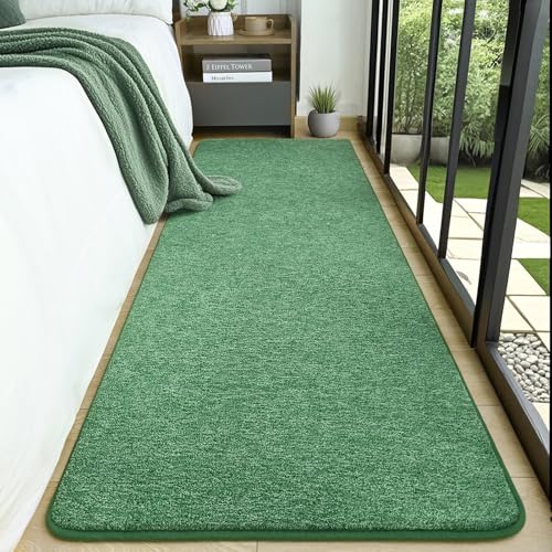 2x6 Runner Rug for Hallway, Long Runner Rugs Non Slip, Matte Green | Soft Washable Memory Foam Carpet for Bedroom, Non Slip Backing Runners Rug for Hallways, Kitchen, Bathroom, Entryway Home - color: Green and White, size: 2' x 6' (Runner)