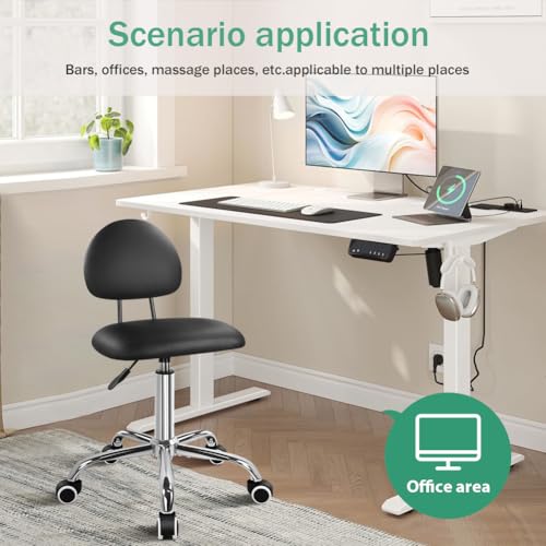 FURWOO Office Chair with Back Modern Minimalist Style 360 Swivel Stool with Wheels for Home Office Work Vanity Spa Shop Black