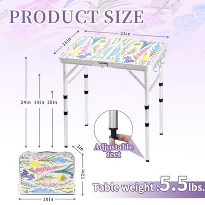 Yriuat Folding Camping Table 2ft Portable Pinic Table Adjustable Height Small Card Table Aluminum Foldable Lightweight with Carry Handle for Outdoor Indoor Hiking Camp BBQ Beach (Blooming Floral) | Adjustable Height, Carry Handle, Aluminum Foldable Lightw