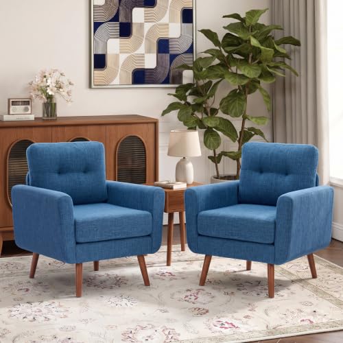 Tbfit Linen Fabric Single Sofa, Accent Chair, Mid Century Modern Armchair for Living Room, Bedroom Button Tufted Upholstered Comfy Reading Sofas, Blue - color: Blue, size: Single*2