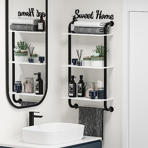 3 Tier Wall Shelves Over Toilet Rustic Industrial Floating Shelf - color: White, size: 3 tier