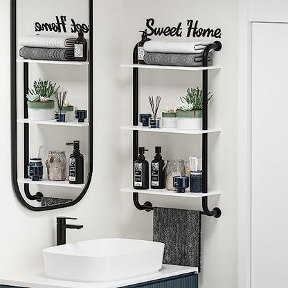 3 Tier Wall Shelves Over Toilet Rustic Industrial Floating Shelf - color: White, size: 3 tier