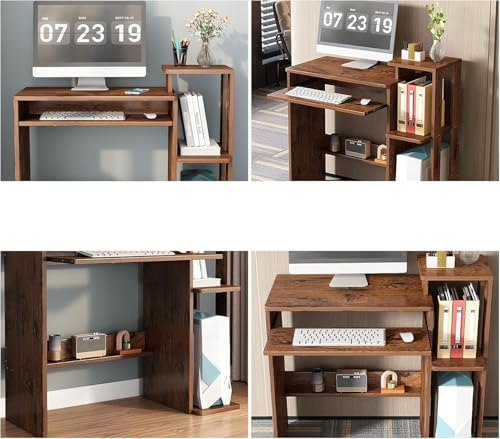 ALISENED Computer Desk with Storage Shelves, Home Office Desk with Monitor Stand, Small Writing Desk Table with Keyboard Tray,Study Table with CPU Stand for Small Spaces (35"-Rusitc Brown) - color: 35"-rusitc Brown