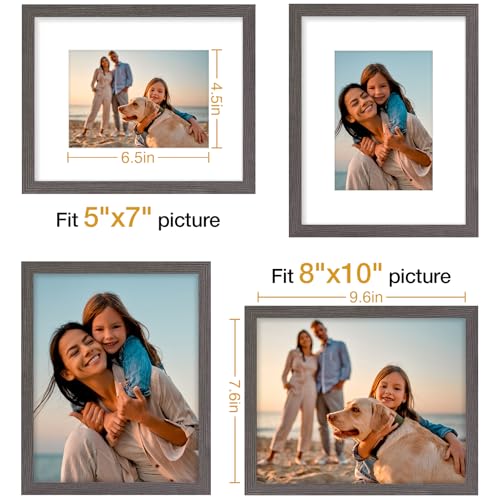 Vittanly 8x10 Picture Frames Set of 4, for Wall or Tabletop, Dark Grey | Display Pictures 5x7 with Mat or 8x10 without Mat, Engineered Wood with Shatter Resistant Plexiglass, Wall Gallery Frames - color: Dark Grey, size: 8x10