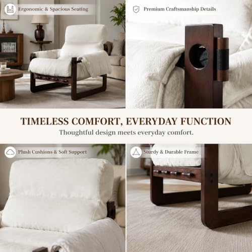 Chenille Accent Chair, Comfy Armchair for Living Room, Beige | Wide padded seat, high-density foam, solid wood frame, 350 lb support, comfy lounge chair, reading chair, bedroom chair - color: Chenille-beige