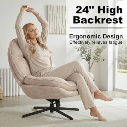 GINGO 24" High Back Swivel Accent Chair Set of 2 for Living Room, Beige | Large Accent Chair, Comfy Reading Chair Oversized, Slightly Rocking Upholstered Armchair, Ergonomic Fabric Modern Chair - color: Beige