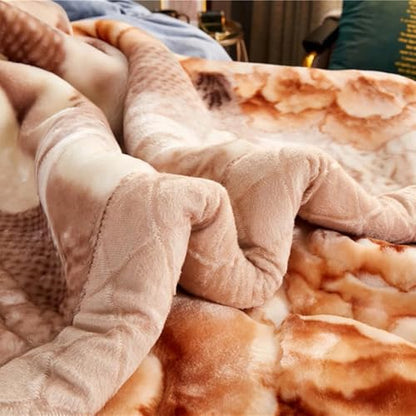 LGYKUMEG 11lb Heavy Plush Blanket, 79"x91", Winter Fleece, Fuzzy, Super Warm & Cozy, Embossed, Queen Size, 2 Ply Reversible Printed Raschel Bed Blanket - color: Peony Coffee, size: 79x91in/11lb