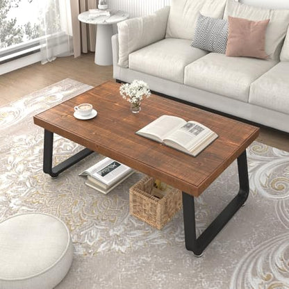 Rustic Coffee Table, Industrial Solid Wooden Tea Table,39 Inch | Farmhouse Real Wood Center Coffee Table, Modern Minimalist Rectangle Cocktail Table - size: 39 inch