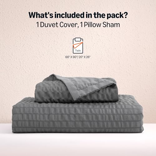 Amazon Basics Duvet Cover Set with Jacquard Geometric Pattern, 2-Piece with 1 Duvet Cover and 1 Pillow Sham, Comforter Not Included, Twin, Dark Gray - color: Dark Gray, size: Twin
