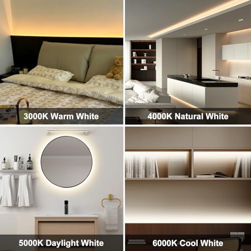 Pandery COB LED Strip Light,CCT Dimmable Strips Light,2700K-6500K,50ft/15m,8mm Wide,CRI90+ 24V LED Strips Kit with Bluetooth APP Control/Music Mode,for Bedroom,Kitchen,DIY Lighting - size: 50FT