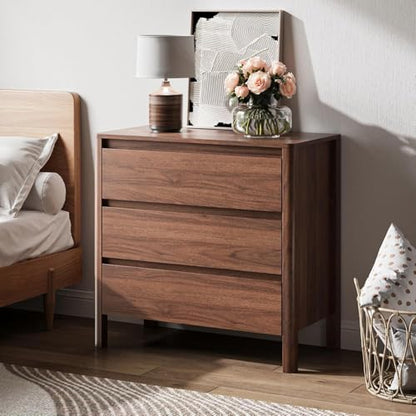 MAISONARIA Walnut 3-Piece Dresser Bedroom Set, 6 Drawers Dresser & 3 Drawer Nightstands with Hidden Handles, Wood Chest of Drawers for Bedroom, Living Room, Entryway - color: Walnut, size: 6+3