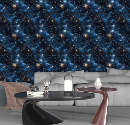Dark Starry Sky Wallpaper Peel and Stick 17.5"x 393",Black/Blue | Self Adhesive/Removable/Waterproof/Thick Vinyl Contact Paper for Bathroom Bedroom Shelf Cabinet Drawer,Prepasted,Easy Peel - color: Black/Blue, size: 17.5" x 393"