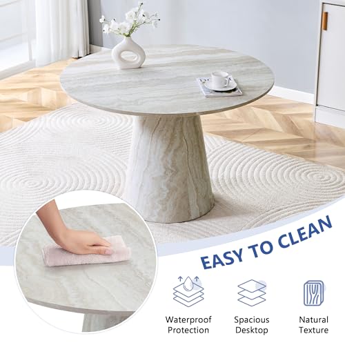 45" Round Dining Table for 4,Grey Faux Marble Dining Room Table,Modern Round Dinner Table,Small Round Dining Table with Pedestal Base,for Dining Room Kitchen - color: 45'' Grey