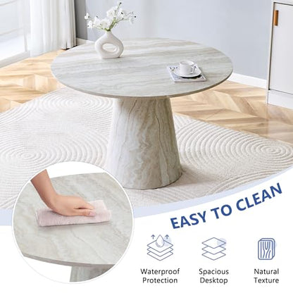45" Round Dining Table for 4,Grey Faux Marble Dining Room Table,Modern Round Dinner Table,Small Round Dining Table with Pedestal Base,for Dining Room Kitchen - color: 45'' Grey