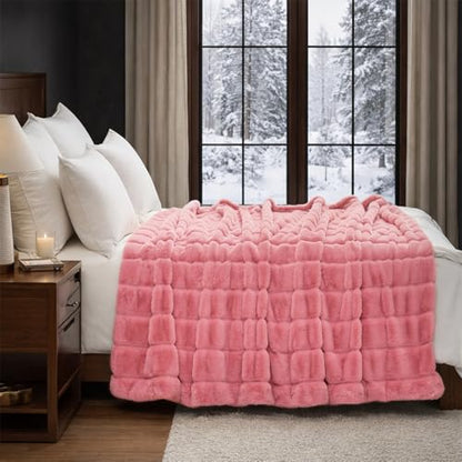 Cozy Bliss Deluxe Sheared Rabbit Faux Fur Throw Blanket, Soft Fuzzy High-Low Sculpted Plush Blanket for Couch, Cozy Home Accent, All Season Use, Pink 60"x80" - color: Striped - Pink, size: Twin(60" x 80")