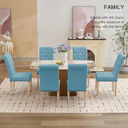 adochr Linen Dining Chairs Set of 4, Armless Parsons Chairs,Light Blue | Wooden Legs & Tufted Buttons, Upholstered Dining Room Chair for Kitchen/Dining Room/Living Room - color: Light Blue, size: 4PCS