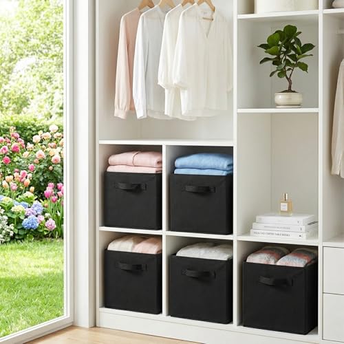 ShellKingdom Storage Bins, Foldable Fabric Storage Cube And Cloth Organizer | Storage Drawer For Closet And Toys, 13 X 13 X 13 INCH, 6 Pack (Black) - color: Black, size: 6 (13inch)