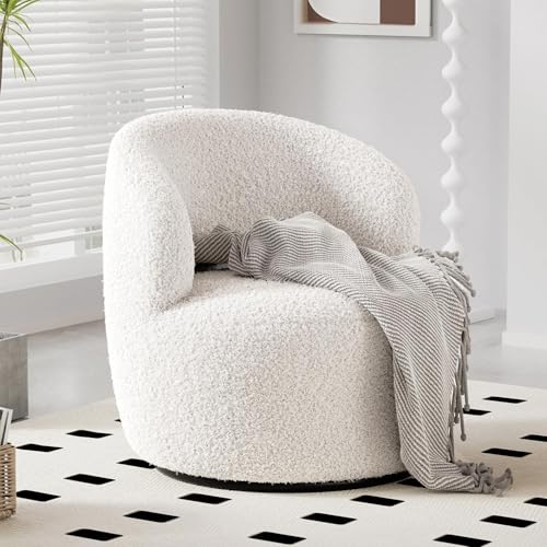 FiveWillowise Swivel Accent Chair, 360° Small Round Barrel Chairs, Modern Cozy Sherpa Padded Armchair, for Living Room, Bedroom, Waiting Room, Office, White - color: White, size: 1 PC