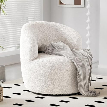 FiveWillowise Swivel Accent Chair, 360° Small Round Barrel Chairs, Modern Cozy Sherpa Padded Armchair, for Living Room, Bedroom, Waiting Room, Office, White - color: White, size: 1 PC