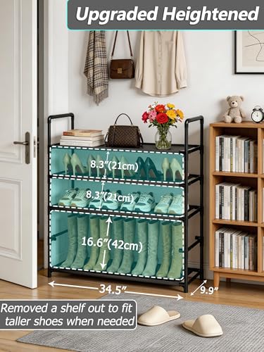 5 Tier Tall Shoe Rack Large Capacity, 34.5" Wide Entryway Shoe Organizer, Stackable Metal Frame Waterproof Nonwoven Shelves, Holds 20-25 Pairs, Space Saving Storage for Closet Hallway Garage, Black - size: 5-Tier(34.5"W)