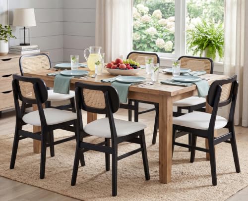 EALSON Mid Century Modern Dining Chairs Set of 6 Rattan Curved Back Dining Room Chairs Leather Upholstered Kitchen Chairs with Wood Frame Farmhouse Side Chairs for Kitchen Dining Room, White - color: Pu White, size: 6PCS