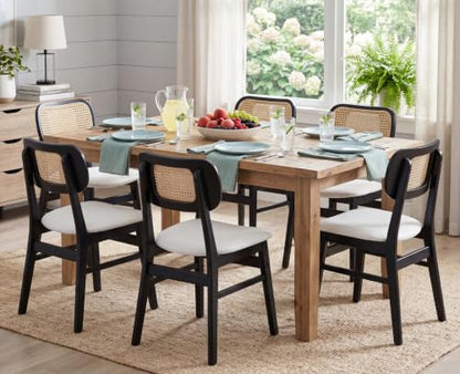 EALSON Mid Century Modern Dining Chairs Set of 6 Rattan Curved Back Dining Room Chairs Leather Upholstered Kitchen Chairs with Wood Frame Farmhouse Side Chairs for Kitchen Dining Room, White - color: Pu White, size: 6PCS