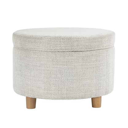 HomePop 24" Large Round Storage Ottoman - Cream Chevron Woven - color: Cream Chevron Woven