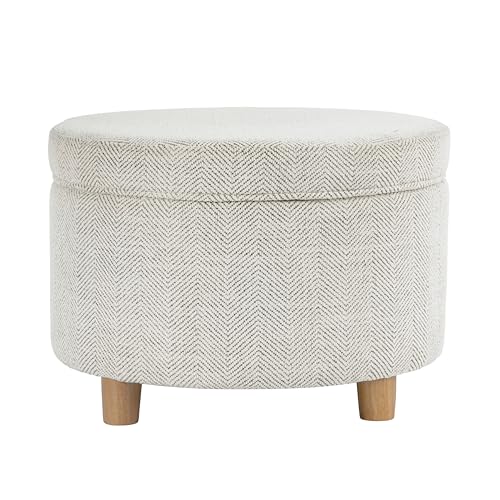 HomePop 24" Large Round Storage Ottoman - Cream Chevron Woven - color: Cream Chevron Woven